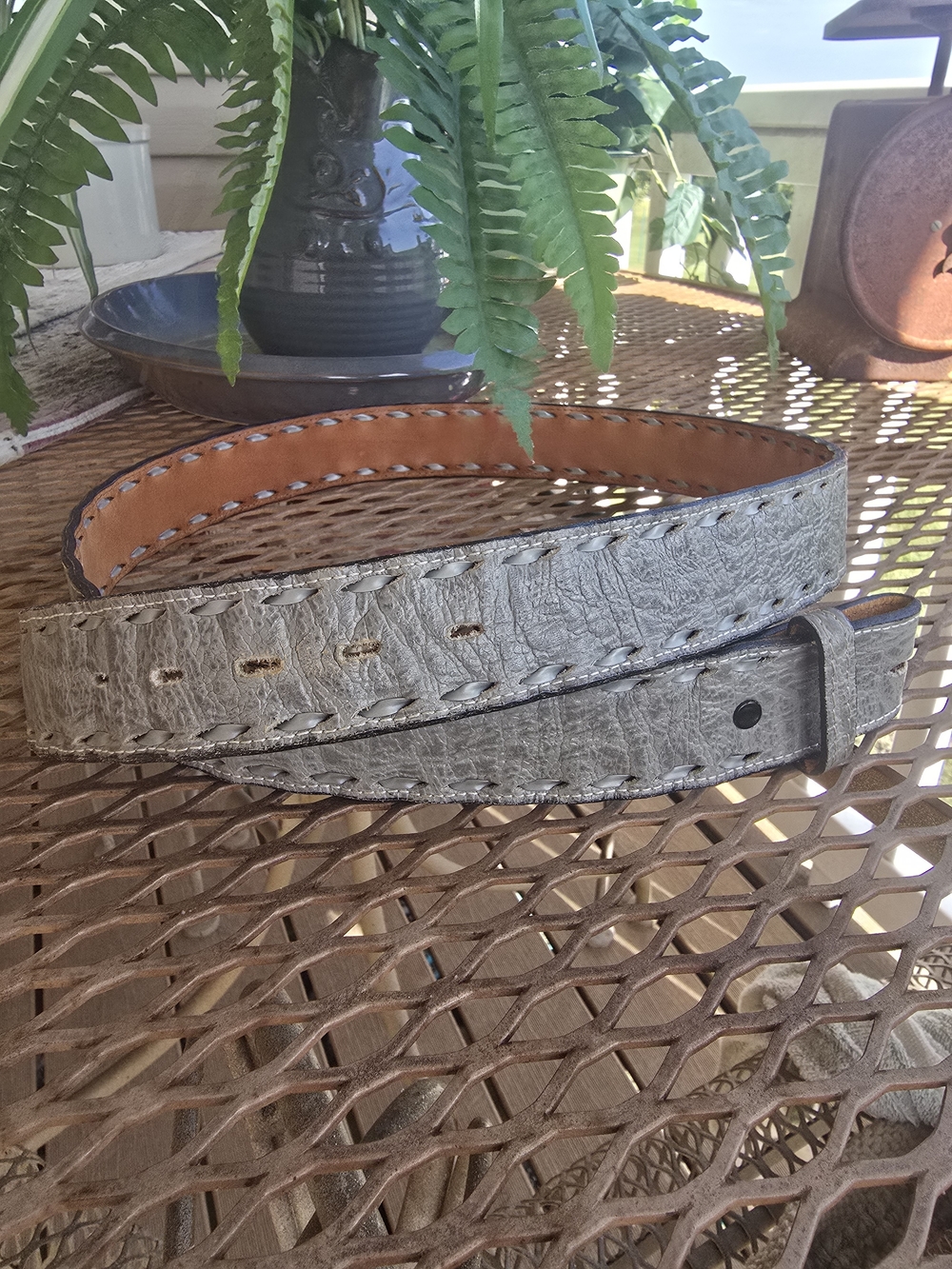 Vintage Nocona Leather Belt in Gray with Buckstitch